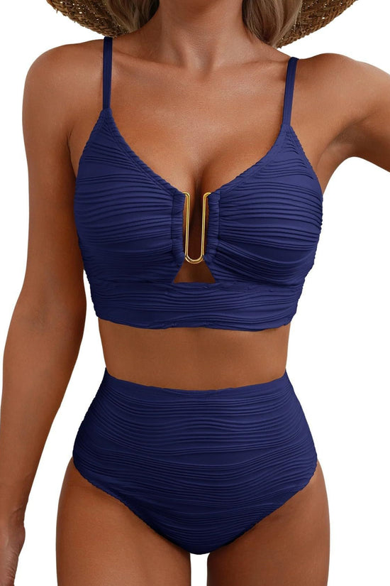 Solid color gathering swimsuit 