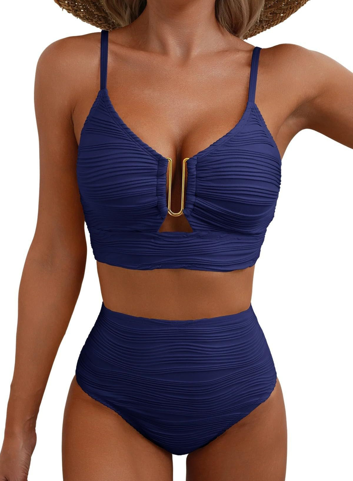 Solid color gathering swimsuit 