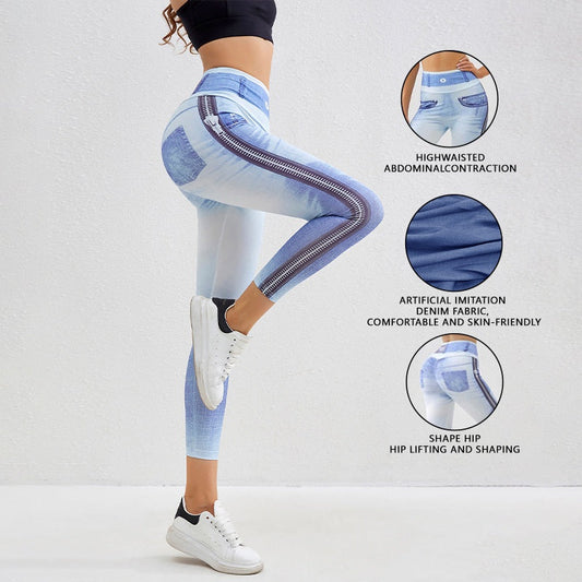 Barbie Denim Peach Yoga Pants Women's Fitness Workout Leggings Slim Bodybuilding Pants 