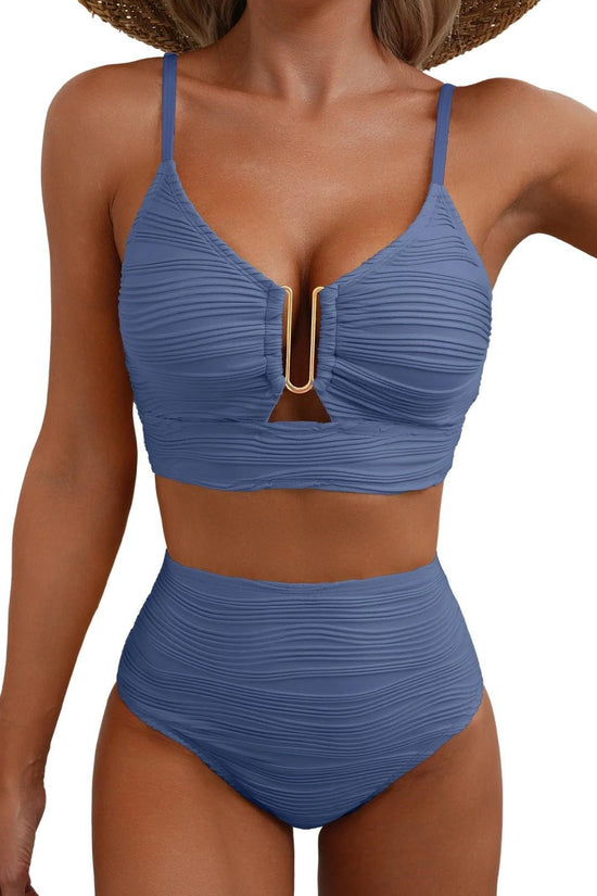 Solid color gathering swimsuit 