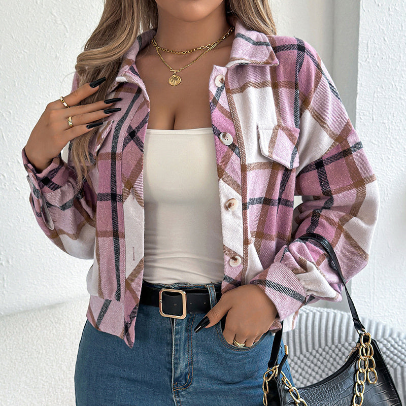 Plaid Shacket – Women’s Long-Sleeve Button-Down Shirt Jacket / Business Casual Top CJ US