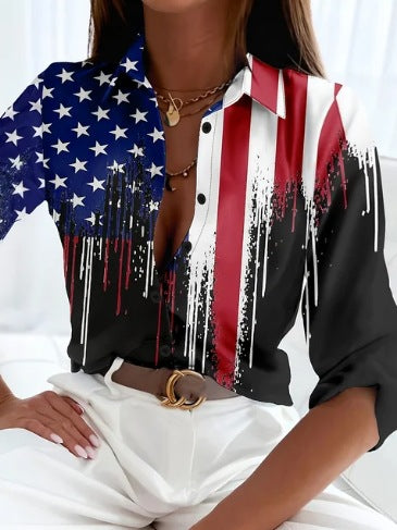 Women’s Stripe Print Long-Sleeve Blouse 