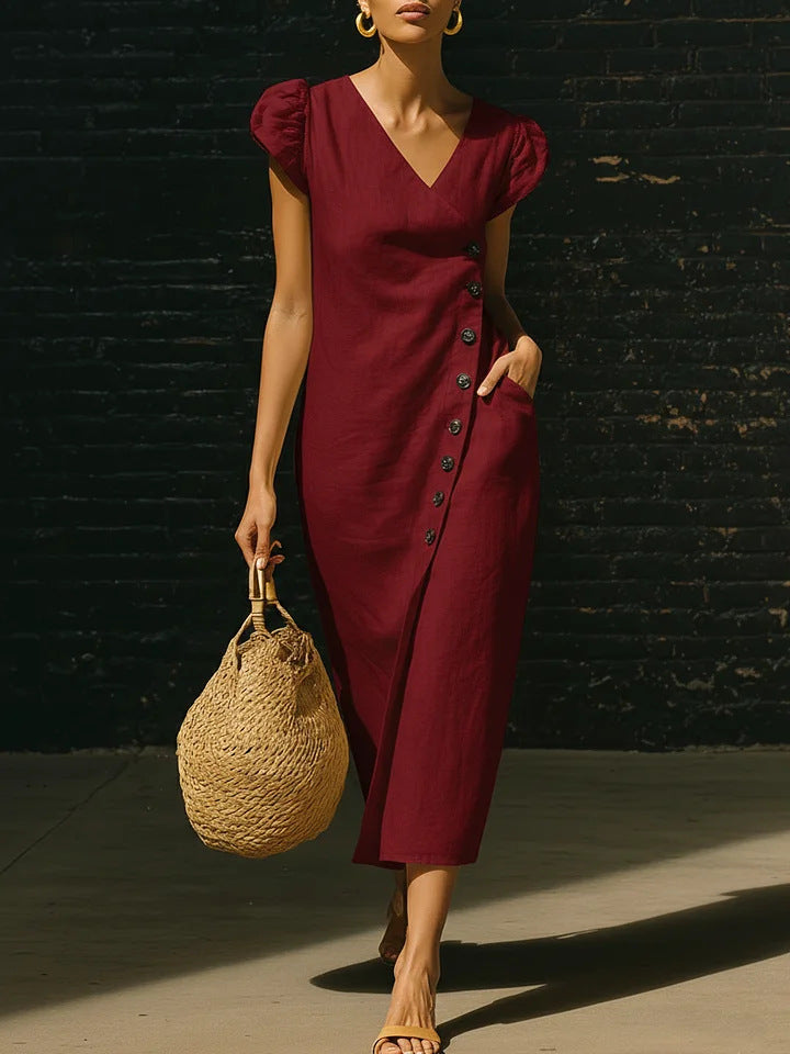 Women's Casual V-Neck Short-Sleeve Dress 
