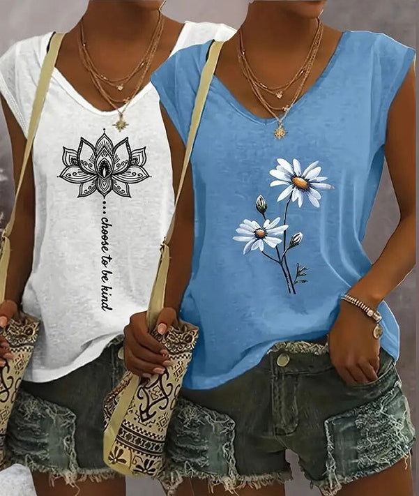 2-Pack Women's V-Neck Sleeveless Tank Tops – Loose Fit Casual Summer Beach Shirts FitiqueFit