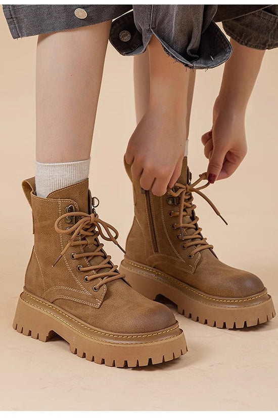 Women's Retro Height-Enhancing Mid-Calf Martin Boots 
