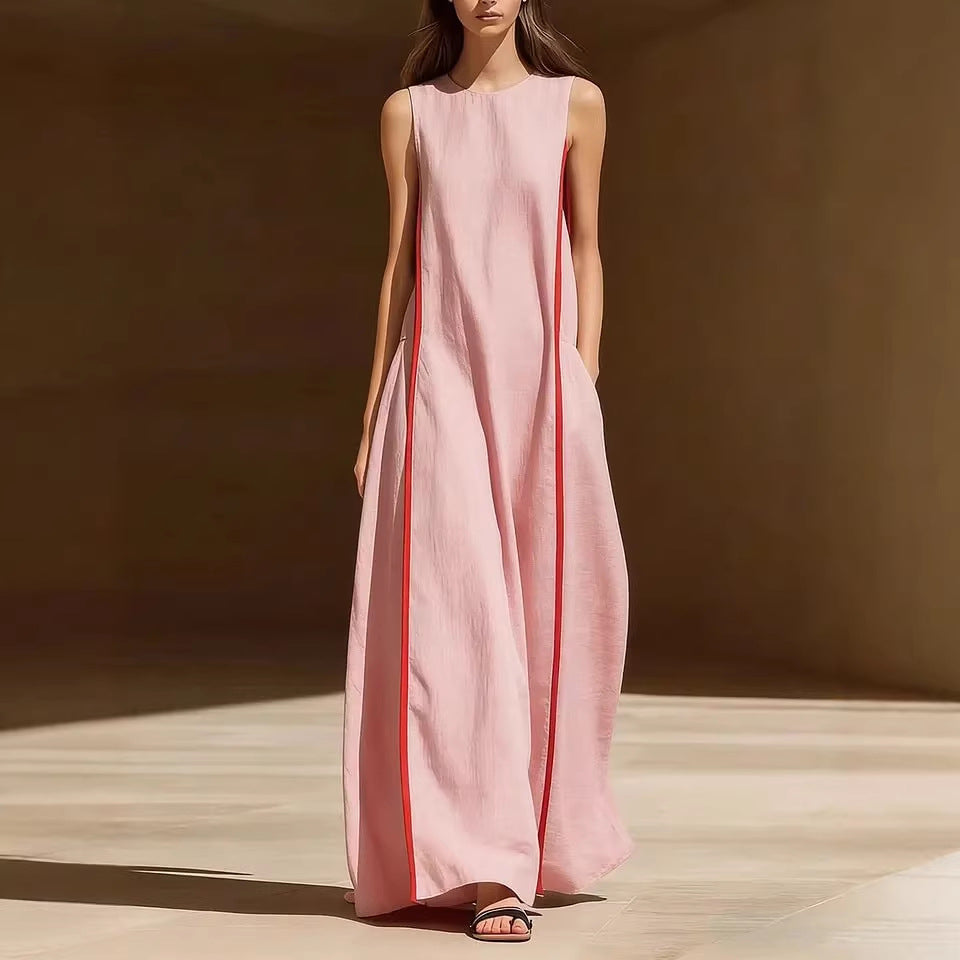 Women's Linen Sleeveless Loose Striped Dress 