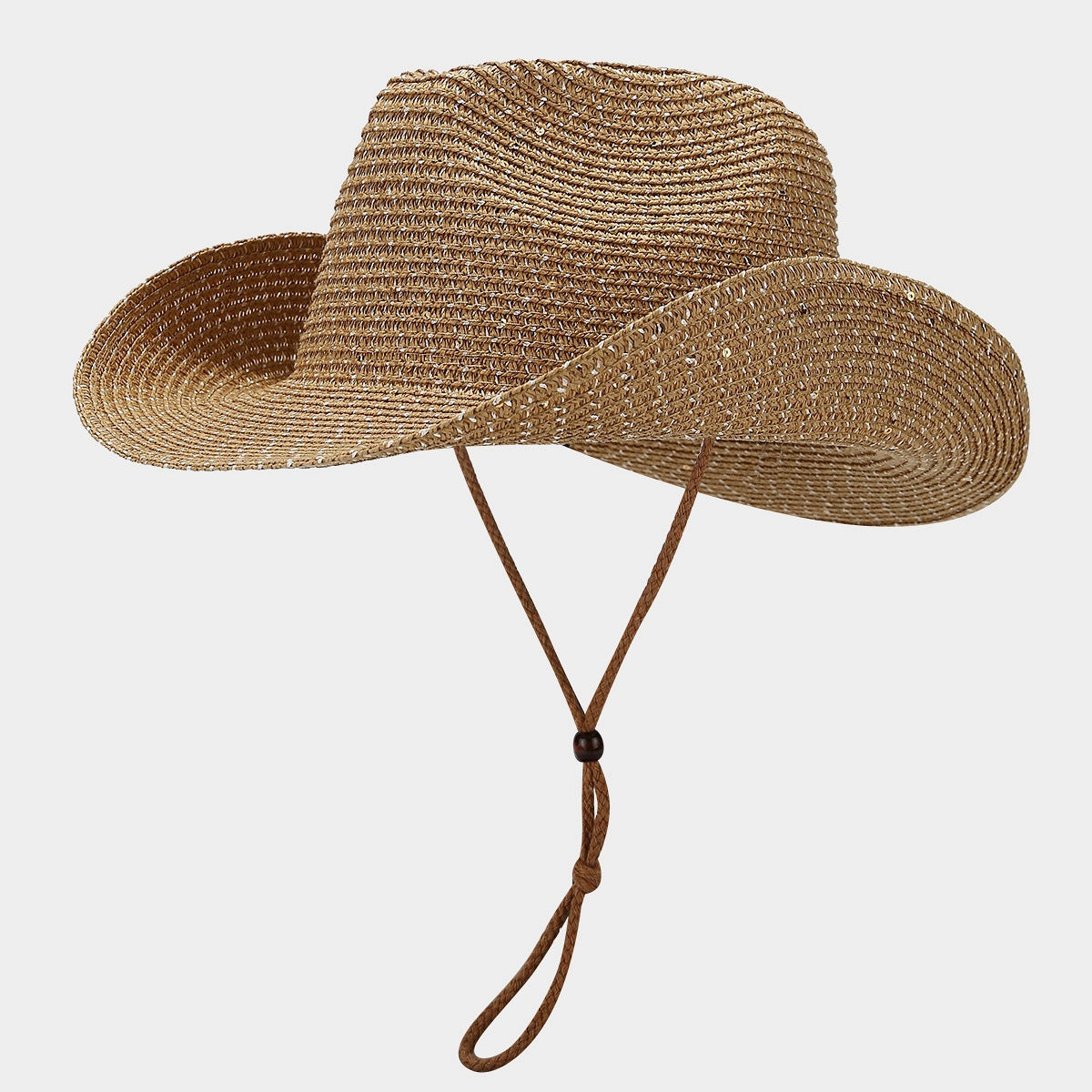 New Womens Panama Straw Weaved Sequin Windproof Sun Hat 