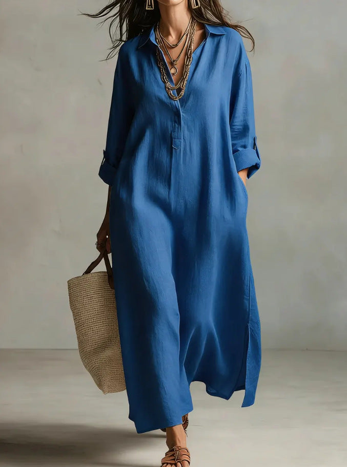 Casual Long-sleeve Shirt Dress, Laid-back Style Dress 