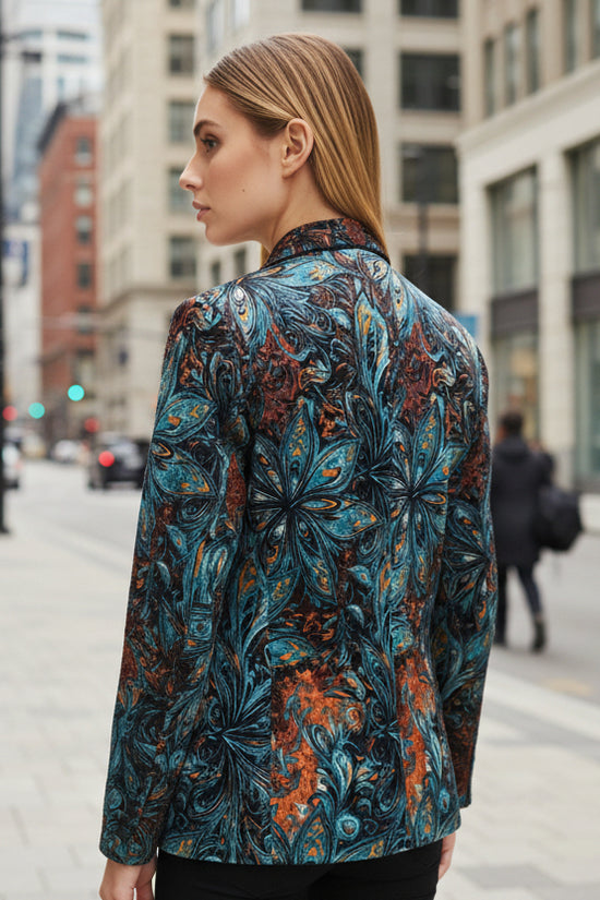 Women’s Printed Suit Jacket with Lining – Autumn Winter Casual Commuter Blazer - FitiqueFit