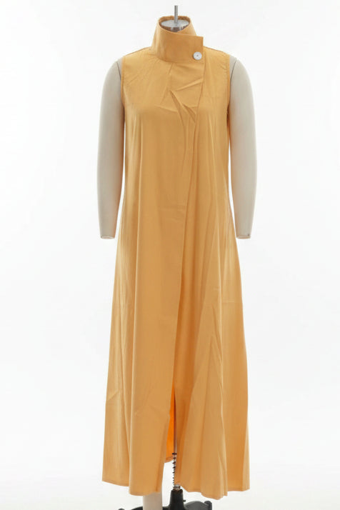 Elegant Sleeveless Long Dress – Stand Collar Office & Casual Dress 