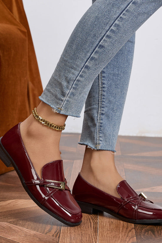 Casual All-Match Patent Leather Square Toe Leather Shoes CJ