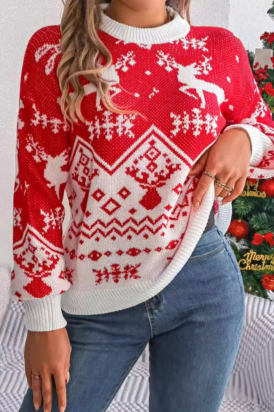 2025 New Year Autumn Winter Casual Deer Pattern Long Sleeve Hoodie Sweater Christmas For Women Red Green Knitted Pullover Jumper CJ