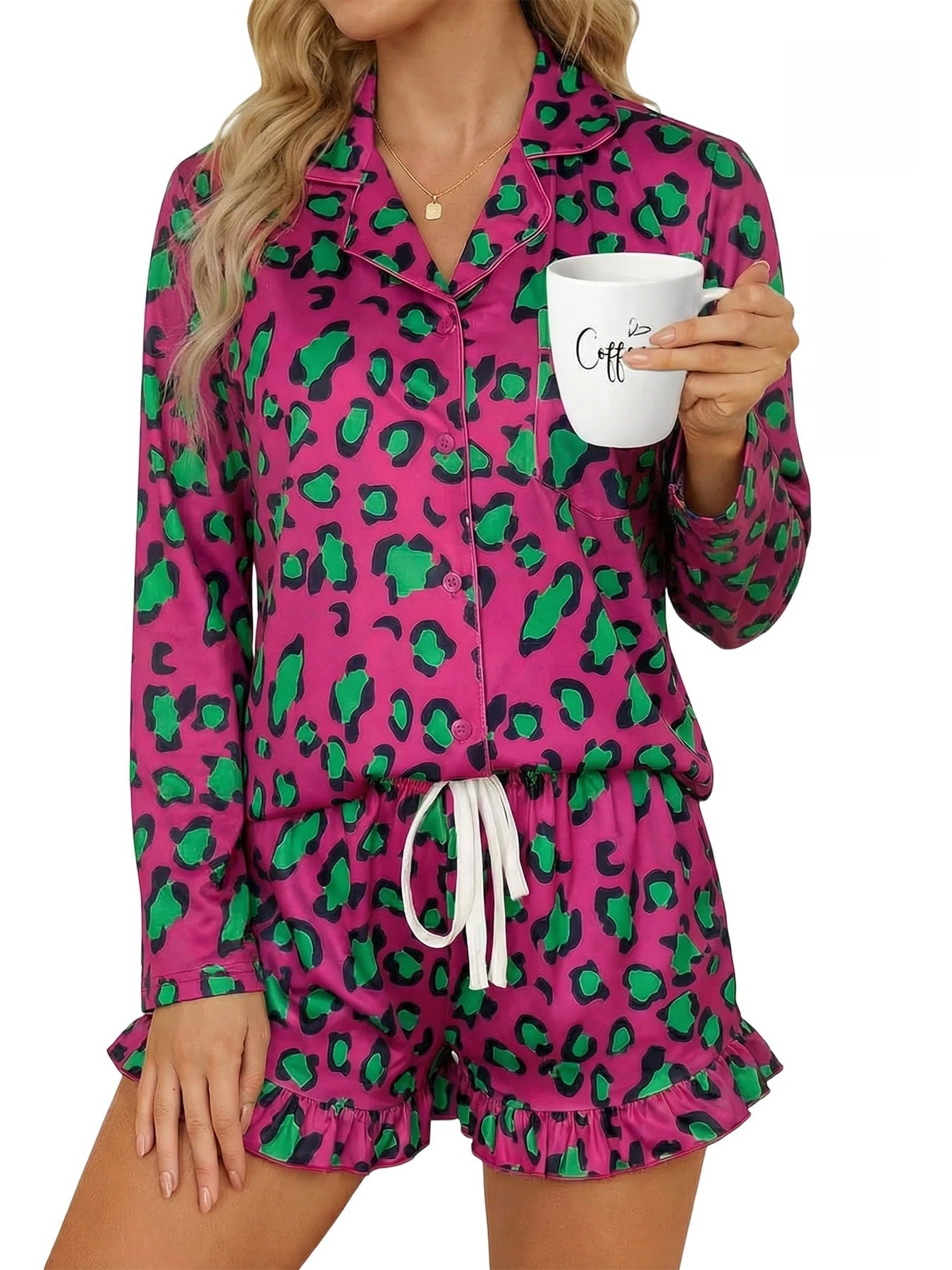 Women's Milk Silk Leopard Print Pajama Set 