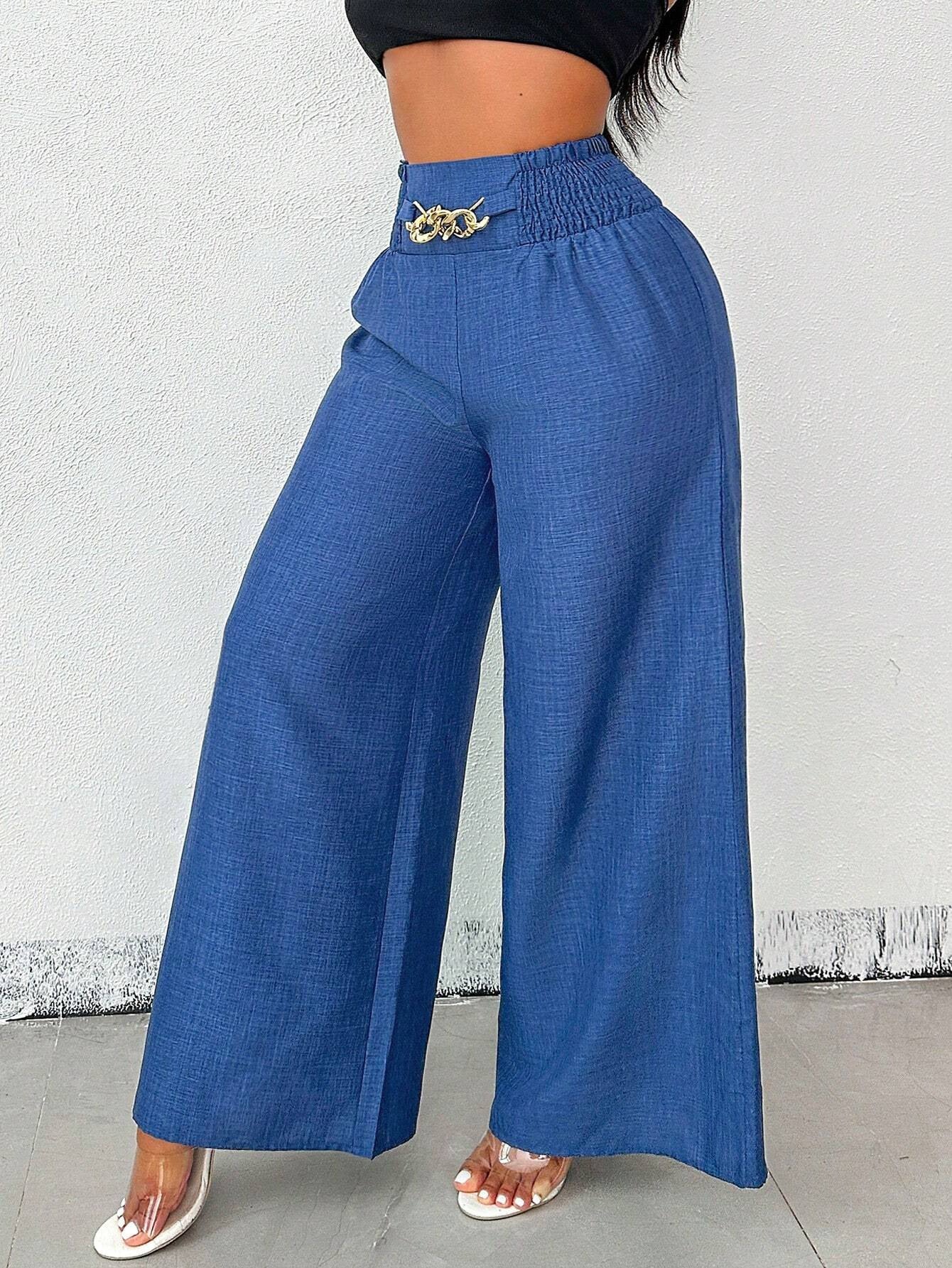 New Womens Fashionable Retro High-Waist Elastic Drapey Wide-Leg Long Pants For Women 