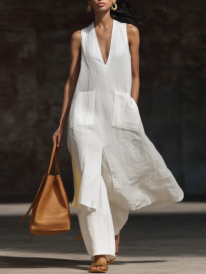 Casual New Style V-Neck Sleeveless Dress Set 