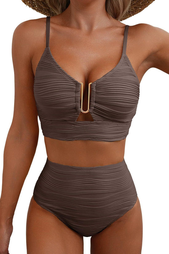 Solid color gathering swimsuit 