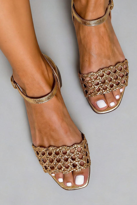 Open toed sandals women's woven hollow out straight strap sandals 