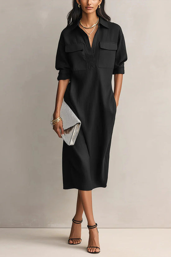 Elegant and Sophisticated Office Casual Fashion Fitted Comfortable Solid Color Mid-Length Dress 