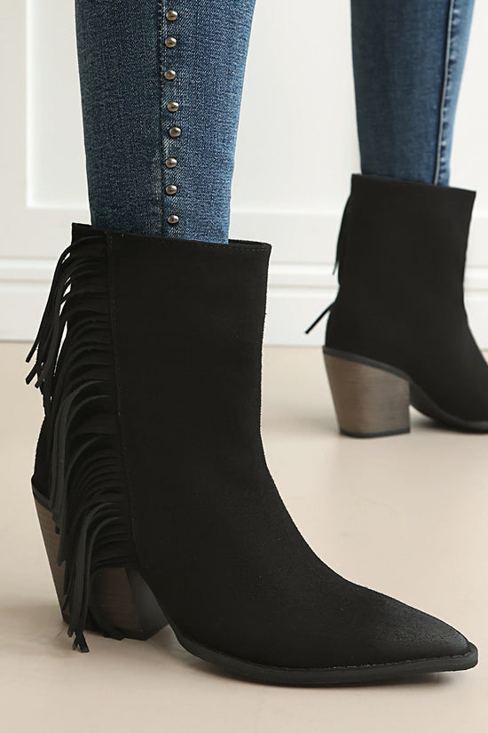 Western Style Ankle Boots for Women, Pointed Toe with Tassel, Chunky High Heel Made to order, ships in 7 days 