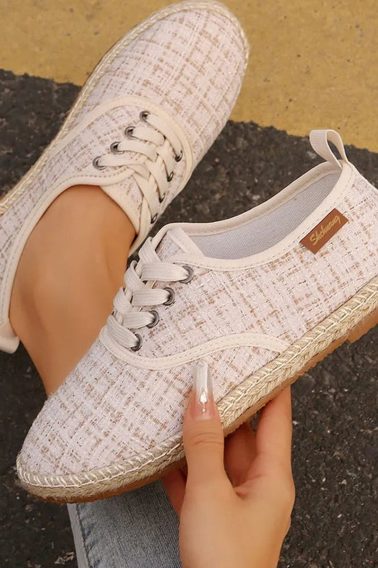 Lace Up Round Toe Flats Tweed Sneakers 