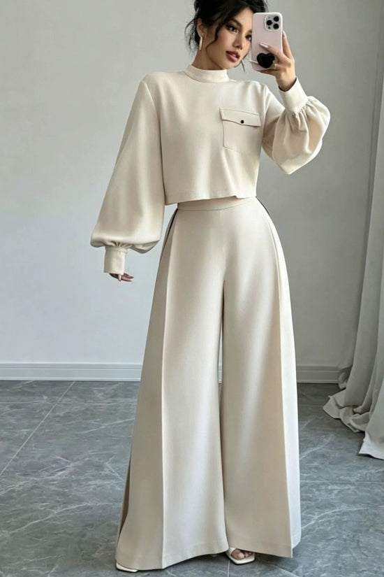 Solid color wide leg pants set for women 