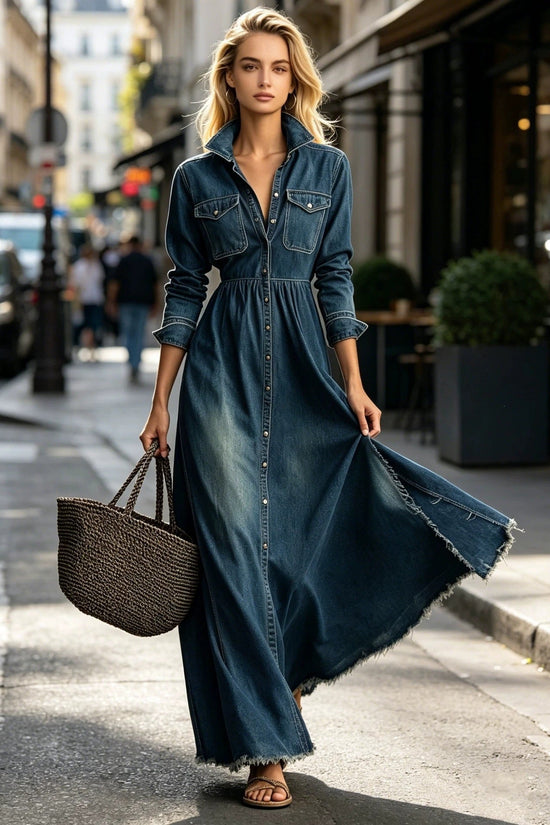 Waist slimming retro long sleeved dress 