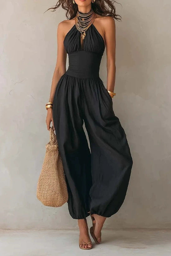 Slim-Fitting Body-Concealing Travel Halter Neck Sexy Casual Comfortable Jumpsuit 