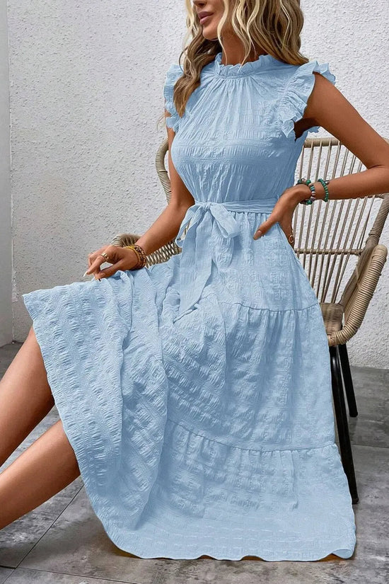Tied Ruffled Cap Sleeve Midi Dress 