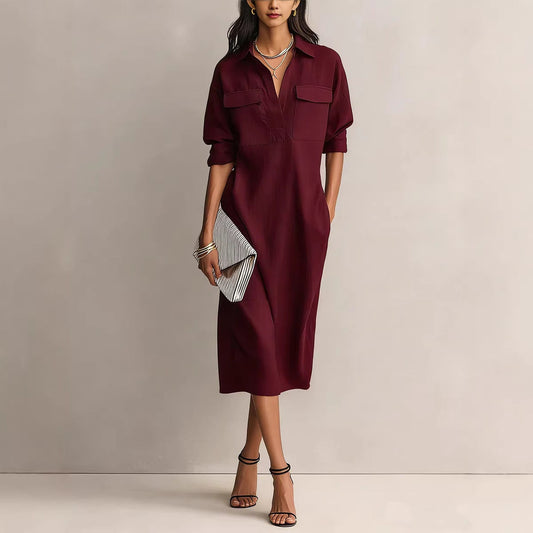 Elegant and Sophisticated Office Casual Fashion Fitted Comfortable Solid Color Mid-Length Dress 