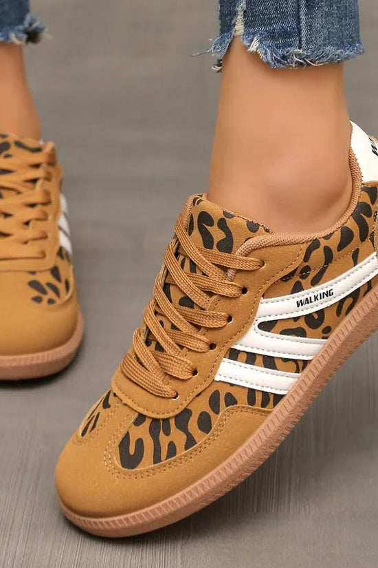 Leopard Round Toe Lace Up Sneakers 