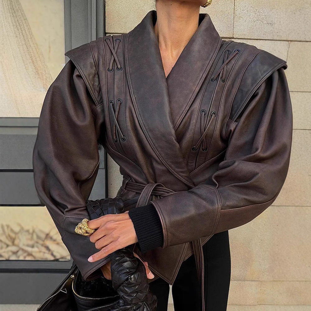 Strap up short long sleeved jacket 