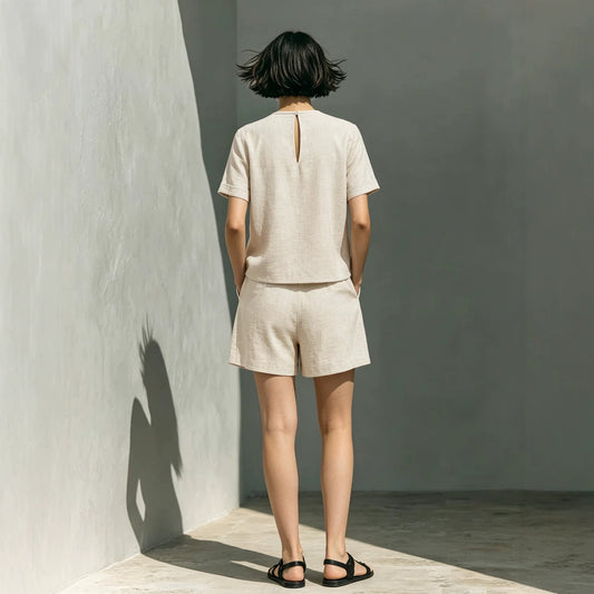 Summer loose short sleeved top+shorts two-piece set 