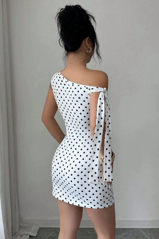 Wave point sloping shoulder strap slim fit hip hugging jumpsuit short skirt for women 