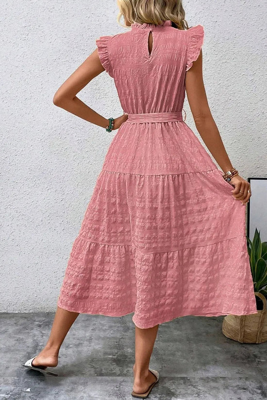 Tied Ruffled Cap Sleeve Midi Dress 