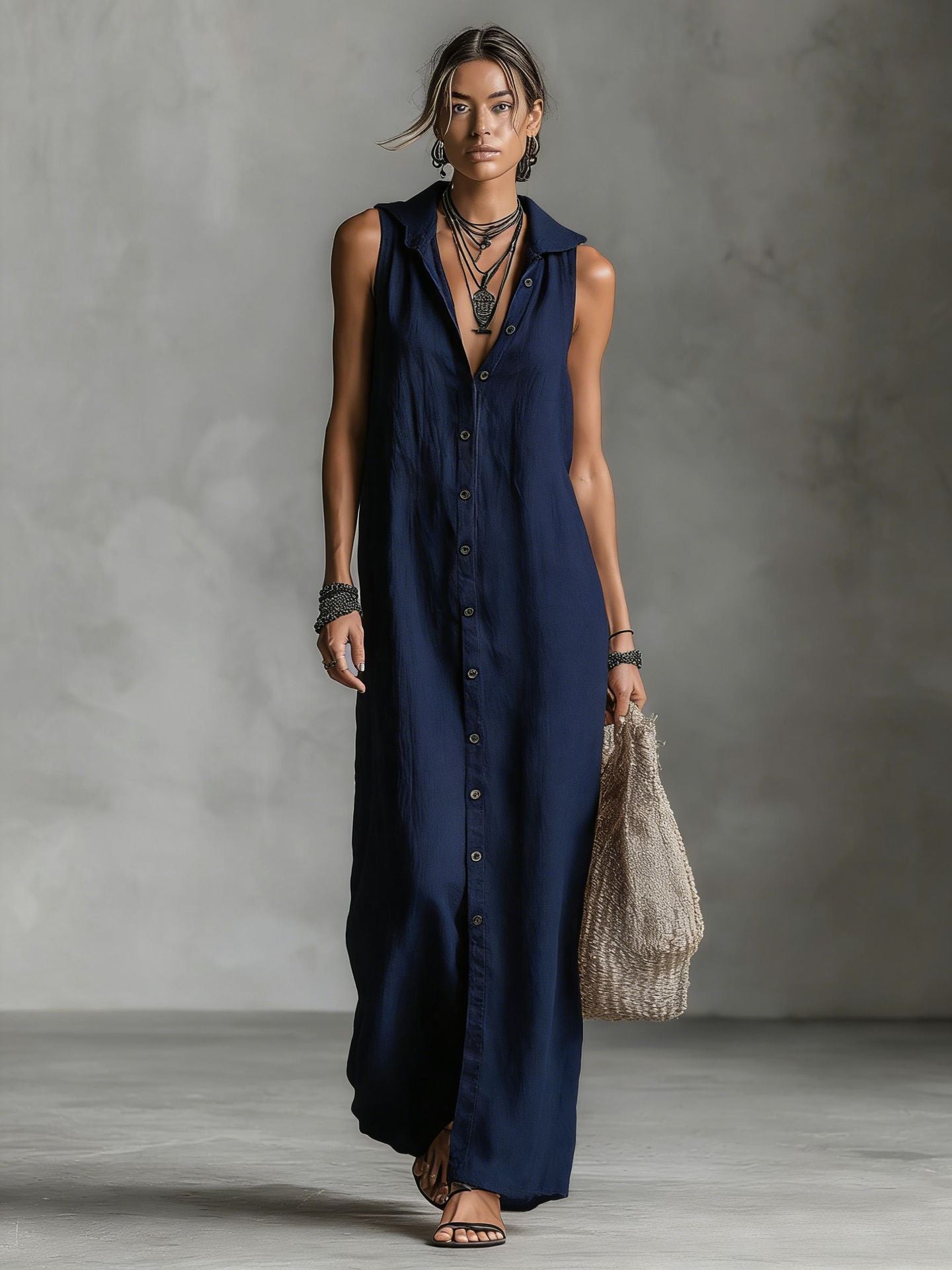 Sleeveless hooded breasted dress 
