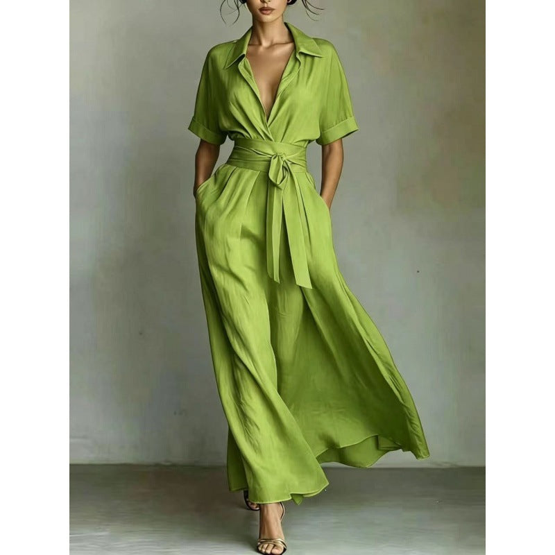 Solid color waist slimming dress
