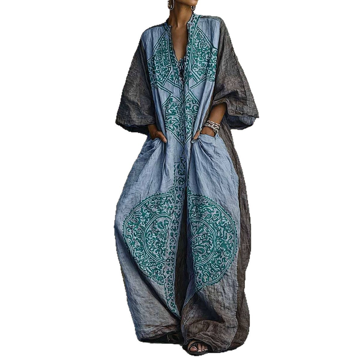 Printed Bohemian style wide leg jumpsuit for women 