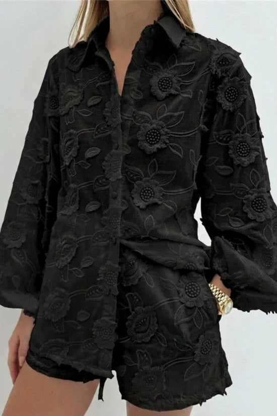 Embroidered shirt shorts set 