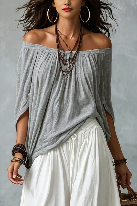 Fashion One-Shoulder T-Shirt with Wide-Leg Pants Set for Women, Elegant Two-Piece Long Sleeve Casual Outfit 