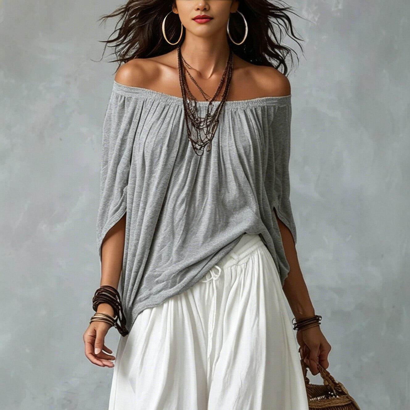 Fashion One-Shoulder T-Shirt with Wide-Leg Pants Set for Women, Elegant Two-Piece Long Sleeve Casual Outfit 