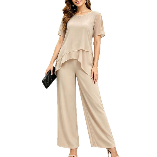 Irregular top wide leg long pants two-piece set 