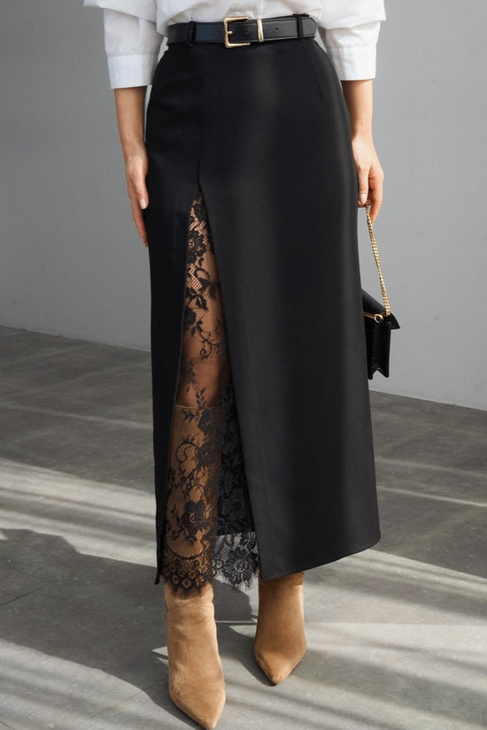 Side slit lace patchwork skirt 