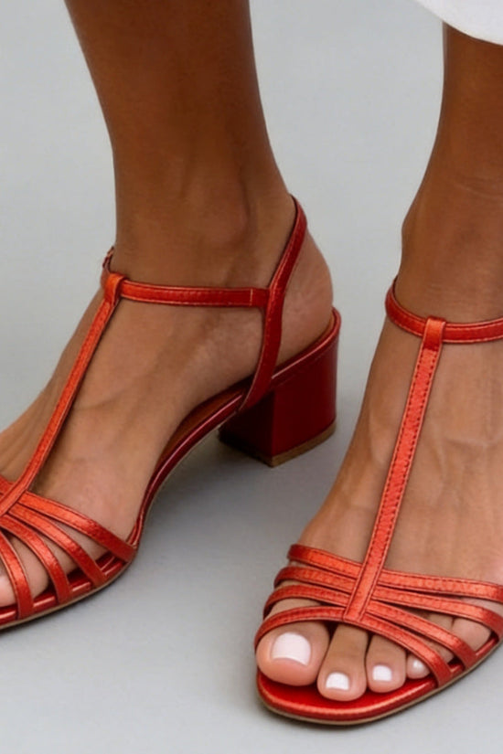 Elegant high-heeled strap with T-shaped buckle party women's sandals 