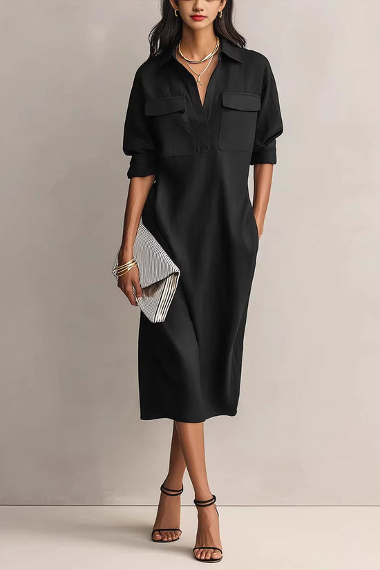 Elegant and Sophisticated Office Casual Fashion Fitted Comfortable Solid Color Mid-Length Dress 