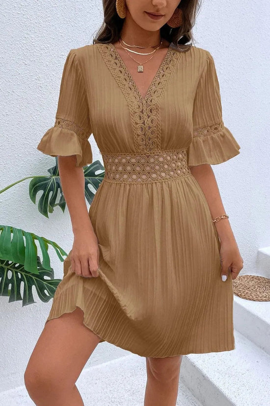 Cutout V-Neck Flounce Sleeve Mini Dress 