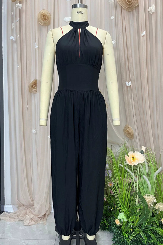 Sleeveless hanging neck backless high waisted jumpsuit 