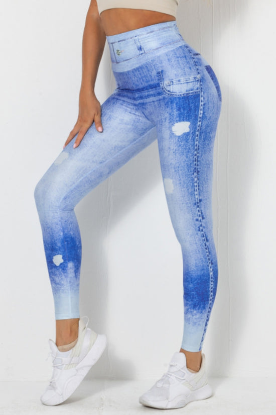 Barbie Denim Peach Yoga Pants Women's Fitness Workout Leggings Slim Bodybuilding Pants