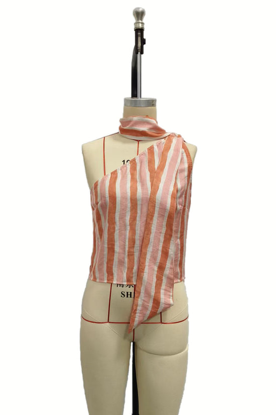 Single shoulder striped printed top Bohemian casual 