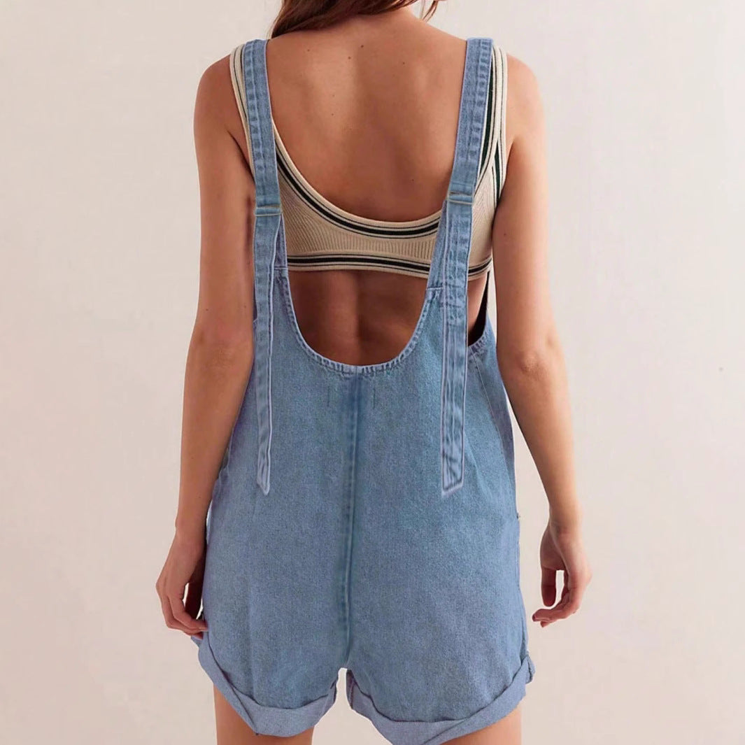 Women's Denim Overalls Shorts Summer Loose  Fashion Ready Stock 