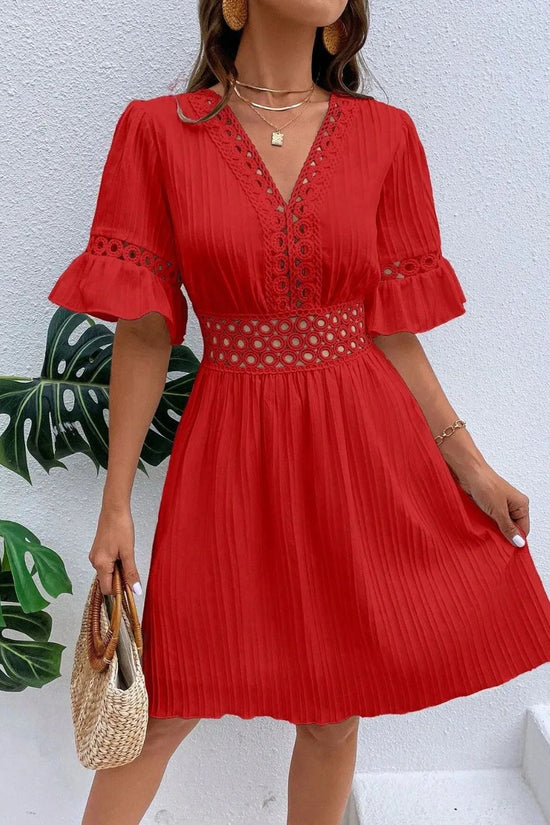 Cutout V-Neck Flounce Sleeve Mini Dress 